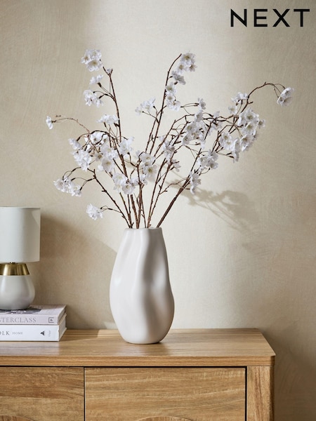 Artificial Blossom Stem Arrangement in White Ceramic Vase (411149) | €62