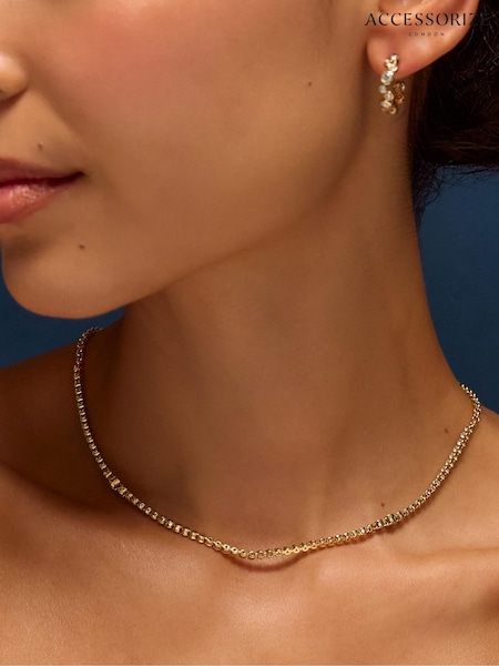 Zlatno - Accessorize 14ct Plated Cubic Zirconia Tennis Necklace