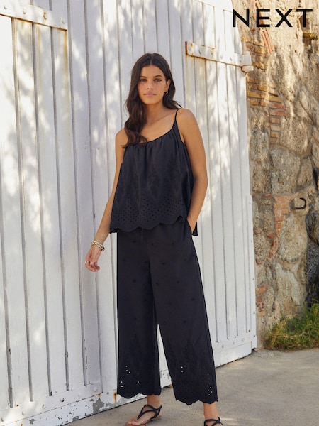 Schwarz - Embroidered Sparkle Tie Waist Trousers (411563) | 15 €