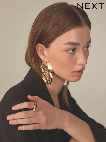 Gold Tone Molten Folded Statement Earrings Made With Recycled Brass (411872) | €8.50
