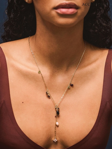 14ct алтын жалатылған - Accessorize Semi Precious Lariat Necklace