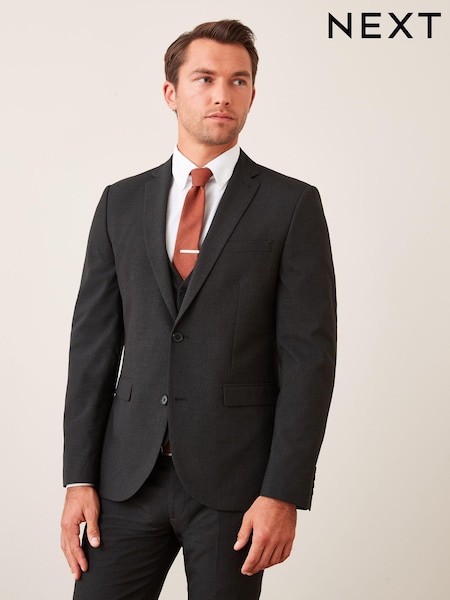 Black Slim Wool Mix Textured Suit Jacket (411940) | €9