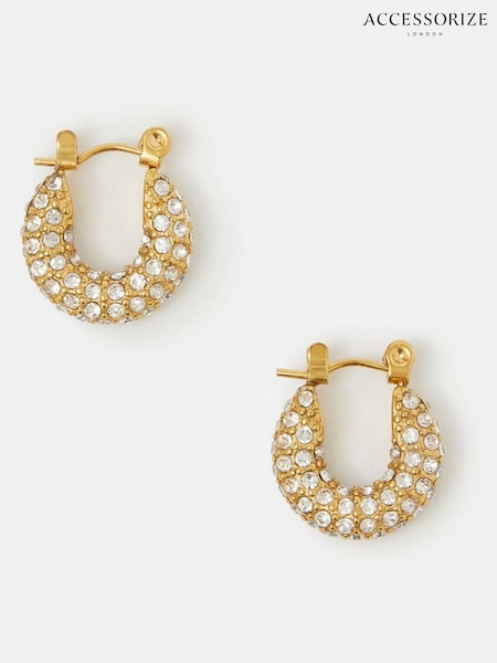 Gold - Accessorize Stainless Steel Chunky Pavé Hoop Earrings