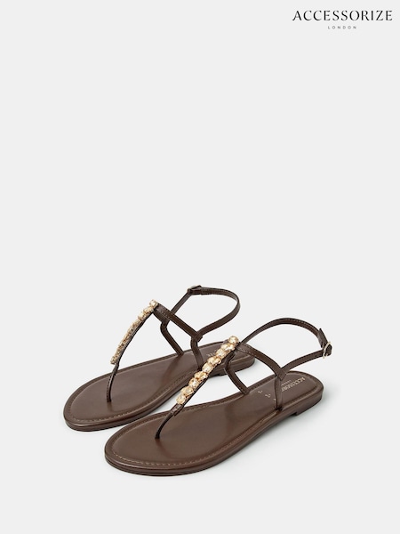 Brown - Accessorize Cluster Jewel Strap Sandals
