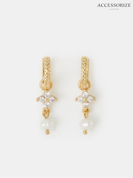 Gull - Accessorize 14karat belagte blomsterperle-bøyleøreringer