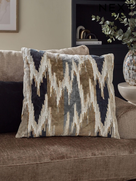 Navy Blue Zig Zag Cut Velvet 59 x 59cm Cushion (412569) | €51