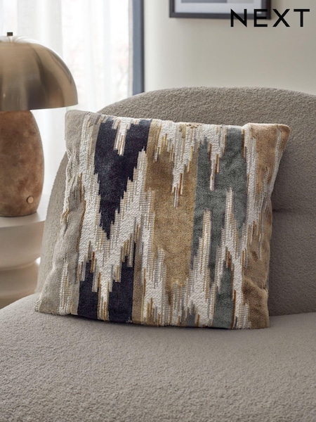 Navy Blue Zig Zag Cut Velvet 43 x 43cm Cushion (412598) | €33