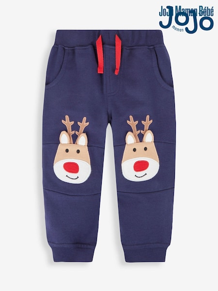 JoJo Maman Bébé Navy Blue Reindeer Reindeer Appliqué Knee Joggers (412624) | AED114