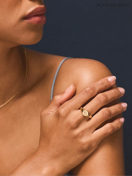 14ct Qızıl örtüklü - Accessorize Star Signet Ring