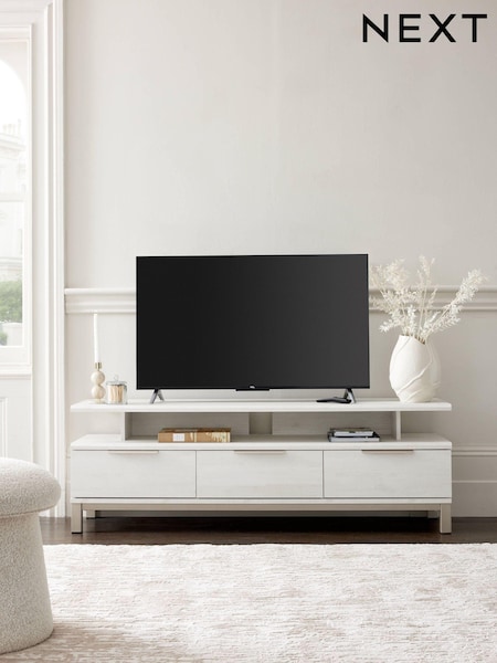 White Bronx Up to 65 inch, Floating Top Oak Effect Slim TV Unit (413003) | €460
