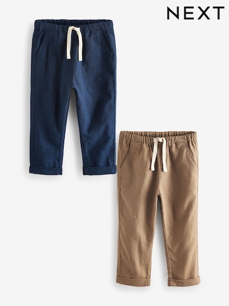 Navy/Tan 2 Pack Linen Blend Pull On Trousers (3mths-7yrs) (413317) | €16 - €21
