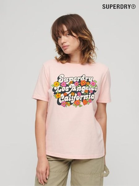 Superdry Pink 70s Floral Script Logo T-Shirt (413475) | €13