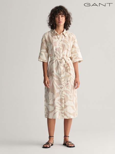 GANT Cream Palm Print 100% Linen Shirt Dress (413601) | €102