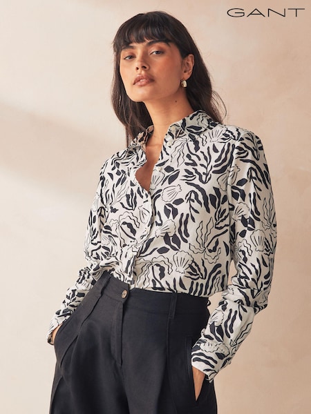 GANT White Regular Fit Palm Print Voile 100% Cotton Shirt (413640) | €61