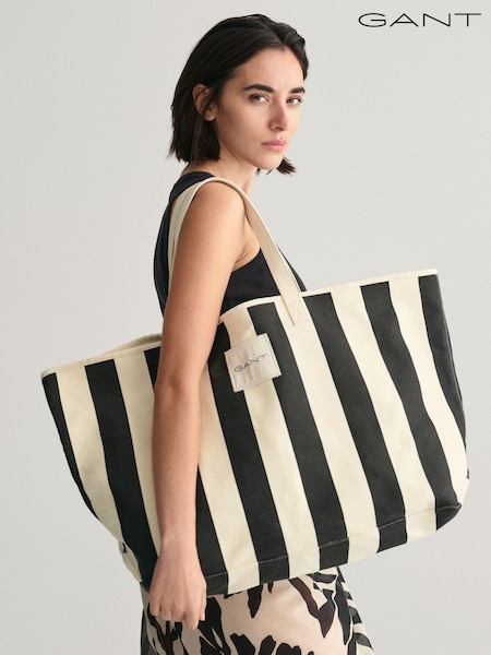 GANT Black Striped Canvas Beach 100% Cotton Bag (413674) | €83