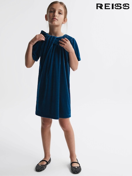 Reiss Teal Frankie 4-9 yrs Velvet Bow Dress (413986) | 478 QAR