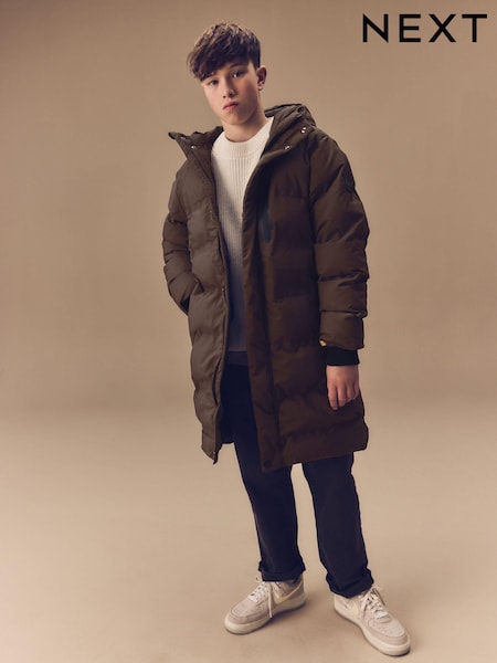Brown Waterproof Longline Fleece Lined Puffer Coat (3-17yrs) (414107) | AED114 - AED155