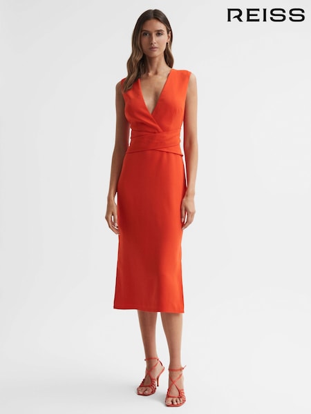 Reiss Orange Jayla Fitted Wrap Design Midi Dress (414237) | €301