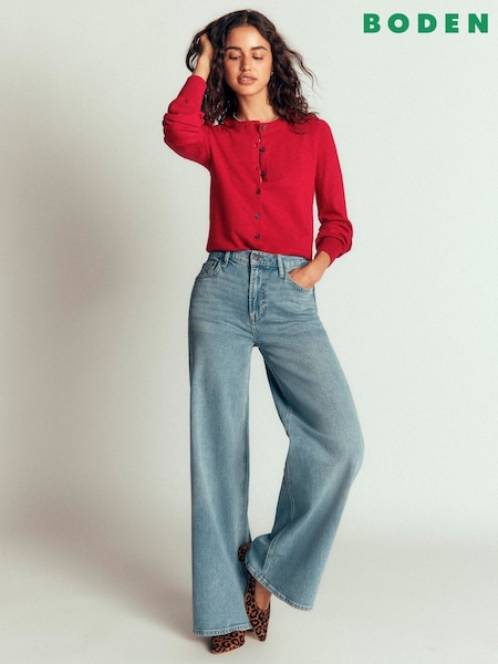 Red - Boden Camilla Cotton Crew Cardigan