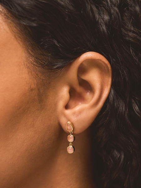 Gold - Accessorize 14ct Plated Triple Stone Drop Earrings