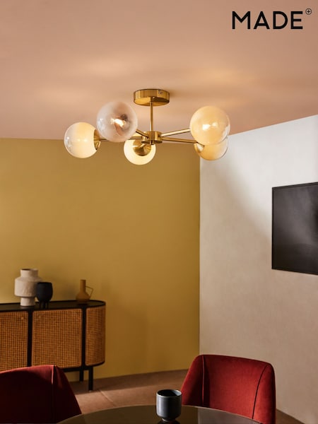 MADE.COM Brass/Green Ombre Globe 5 Light Flush Ceiling Light (414701) | €189