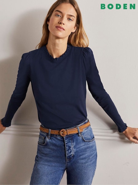 Boden Blue Supersoft Frill Detail Top (414755) | 110 QAR