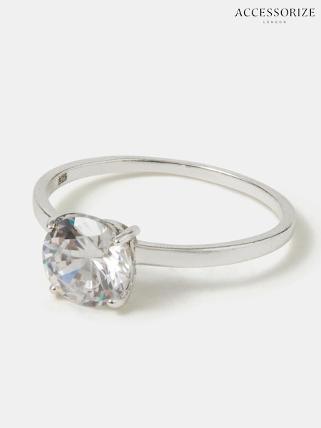 Tono plateado - Accessorize Sterling Silver Round Cut Engagement Ring