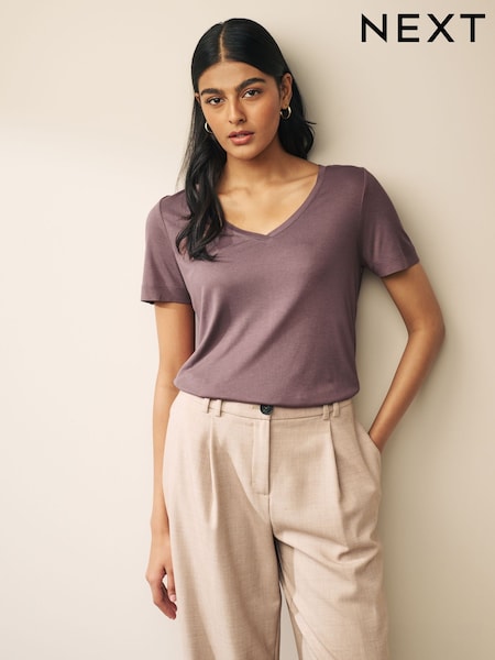 Brown Slouch V-Neck T-Shirt (415120) | AED18