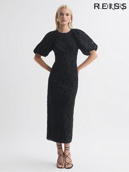 Florere Velvet Lace Puff Sleeve Midi Dress (415143) | €398