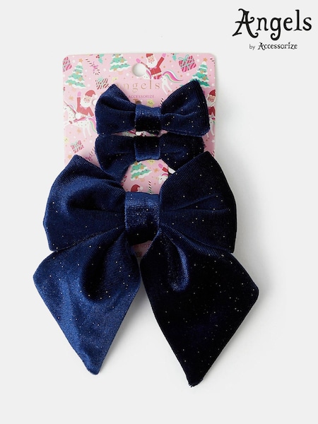 Blue - Angels By Accessorize Velvet Bow Hair Clips 3-pack