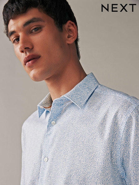 White/Light Blue Floral Textured Short Sleeve Shirt (415742) | €7