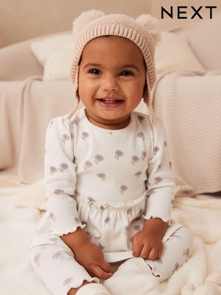 Blue/White Daisy Peplum Baby Top And Leggings Set (415752) | AED39 - AED46