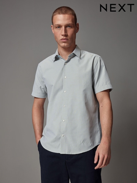 White/Green Textured Short Sleeve Shirt (415782) | €7