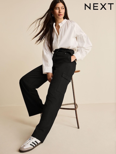 Black Smart Belted Wide Leg Cargo Trousers (415799) | €13