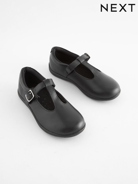 Black Wide Fit (G) Junior Leather T-Bar Shoes (416179) | €10 - €13