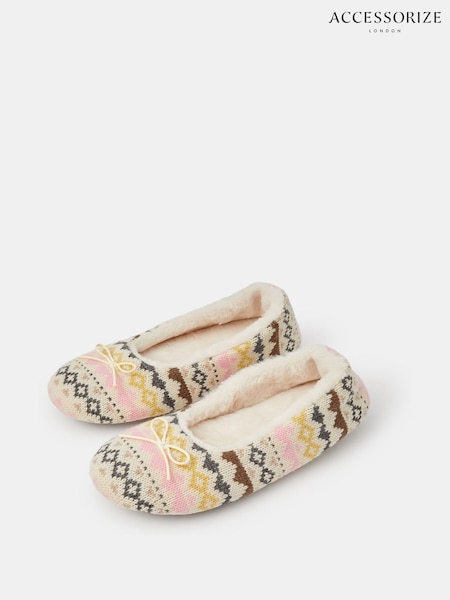 White - Accessorize Fair Isle Ballet Flat Slippers