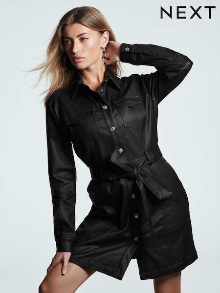 Coated Denim Mini Belted Shirt Dress (416824) | 17 €