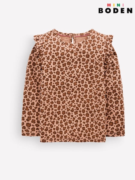 Brown - Boden Frill Sleeve Slub Top