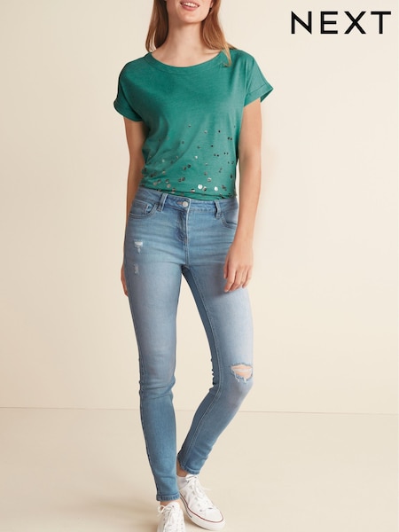 Denim, gebleicht mit Zierrissen - Skinny Jeans (417017) | 10 €