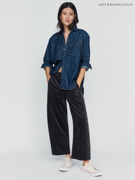 Svart - Anthropologie The Izzie Relaxed Pull-on Barrel Trousers By Pilcro: Corduroy Edition