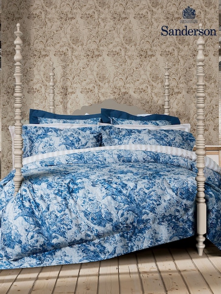 Sanderson Blue Fringed Tulip Toile 100% Cotton Duvet Cover and Pillowcase Set (417187) | €184 - €225