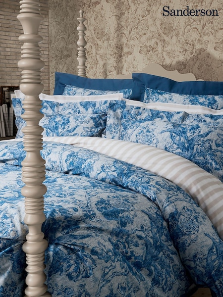 Sanderson Blue Fringed Tulip Toile Square 100% Cotton Pillowcase Pair (417221) | OMR26