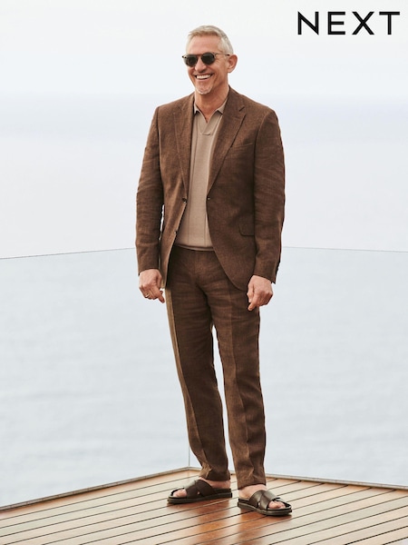 Brown Slim Fit Signature Leomaster 100% Linen Suit: Trousers (417295) | AED275