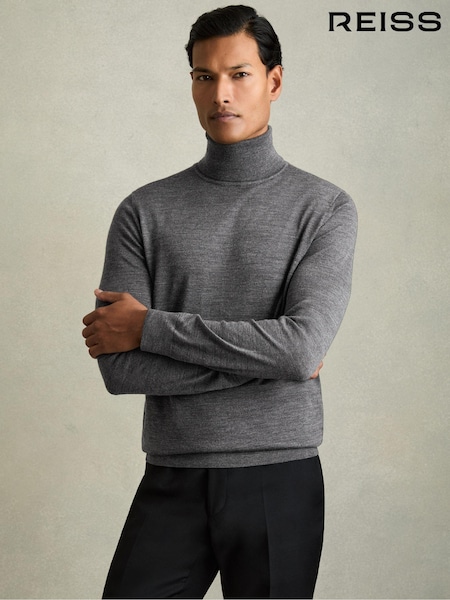 Reiss Derby Grey Marl Caine Slim Fit Merino Wool Roll Neck Jumper (417655) | €142