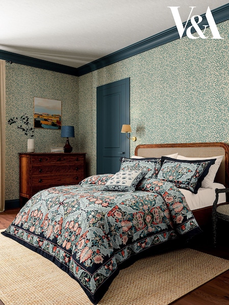 V&A Teal Sea Green Earthly Paradise 100% Cotton Duvet Cover and Pillowcase Set (418105) | €129 - €163