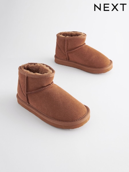 Tan Brown Suede Warm Lined Ankle Slipper Boots (418298) | AED86 - AED107