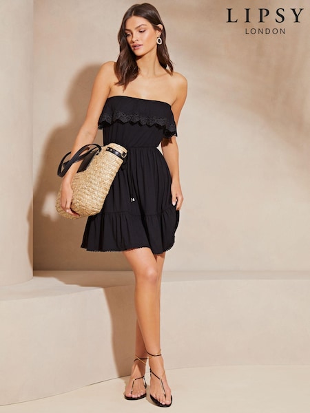 Черный - Lipsy Bandeau Ruffle Summer Holiday Jersey Mini Dress (418675) | €21