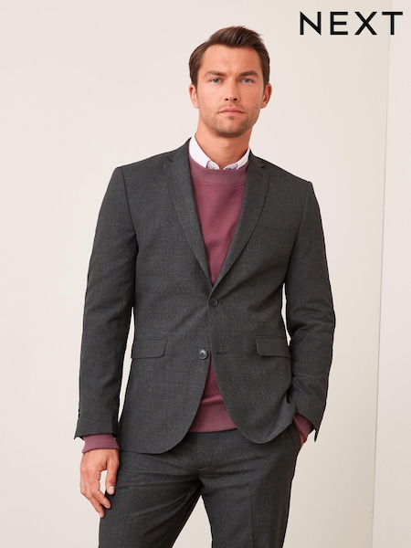 Charcoal Grey Tailored Wool Mix Textured Suit Jacket (418960) | €9