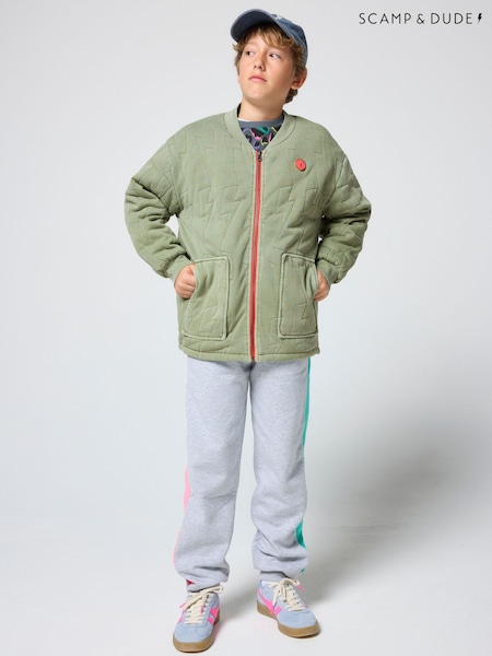 Green - Scamp & Dude Quilted Bolt Bomber Jacket