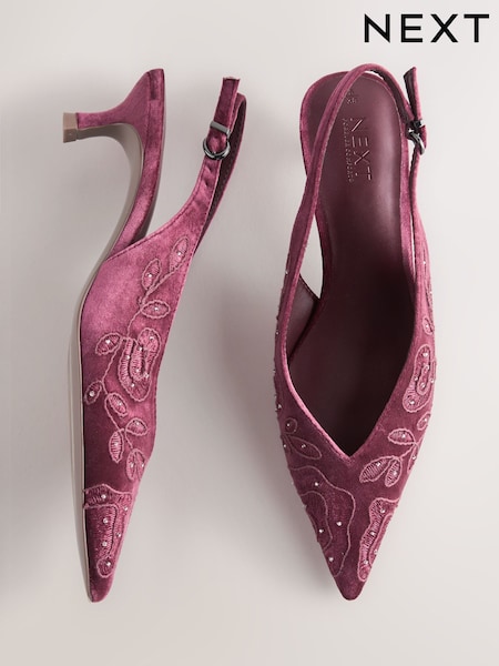 Mauve Purple - Forever Comfort® Velvet Embroidered Slingback Heels